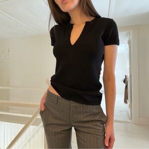 INC International Concepts Vintage Y2K Knit Split Neck Top